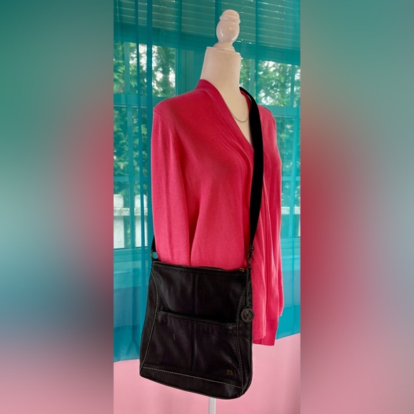 The Sak Black Genuine Leather Tassel Crossbody with Peace Print Interior - Picture 3 of 9